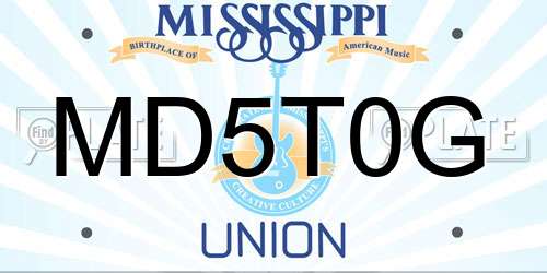 MD5T0G Mississippi License Plate