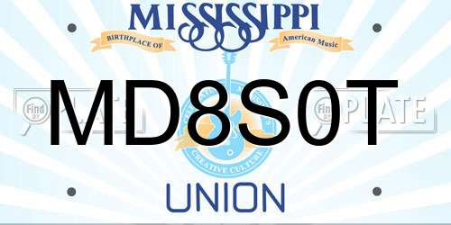 MD8S0T Mississippi License Plate