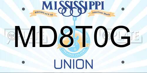 MD8T0G Mississippi License Plate