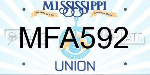 MFA592 Mississippi License Plate