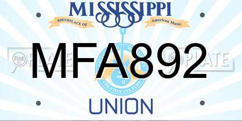 MFA892 Mississippi License Plate