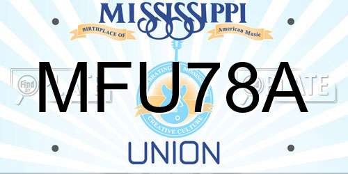 MFU78A Mississippi License Plate