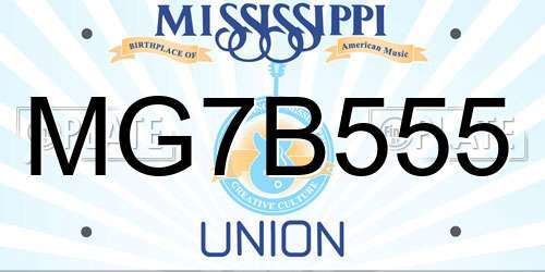 MG7B555 Mississippi License Plate