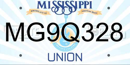 MG9Q328 Mississippi License Plate