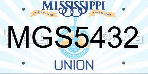 MGS5432 Mississippi License Plate