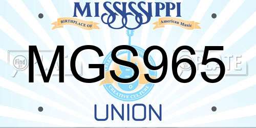 MGS965 Mississippi License Plate