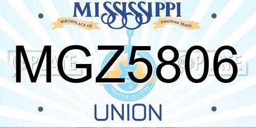 MGZ5806 Mississippi License Plate