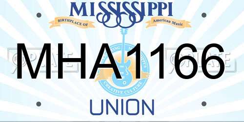MHA1166 Mississippi License Plate