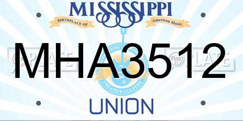 MHA3512 Mississippi License Plate