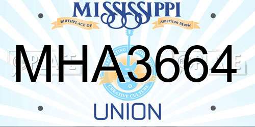 MHA3664 Mississippi License Plate