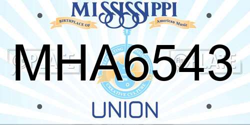 MHA6543 Mississippi License Plate