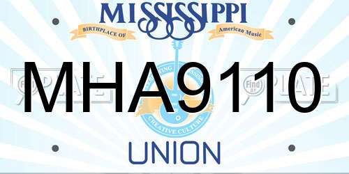 MHA9110 Mississippi License Plate