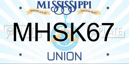 MHSK67 Mississippi License Plate
