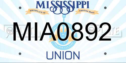 MIA0892 Mississippi License Plate