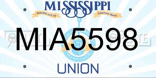 MIA5598 Mississippi License Plate