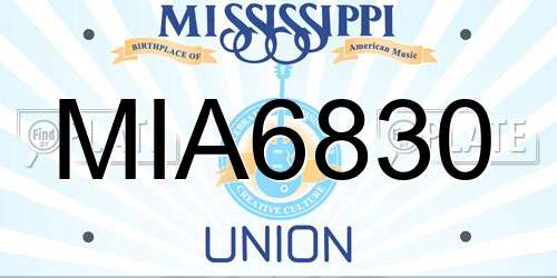 MIA6830 Mississippi License Plate