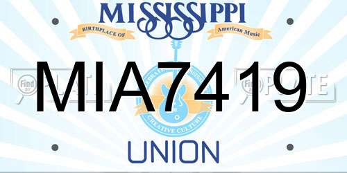 MIA7419 Mississippi License Plate