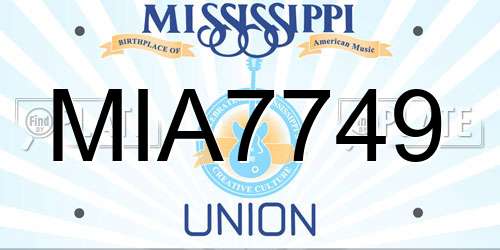 MIA7749 Mississippi License Plate