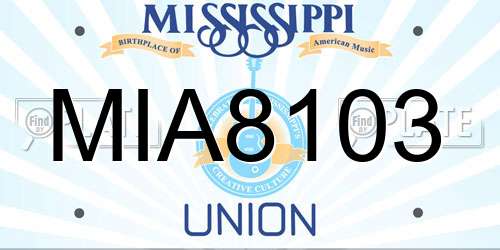 MIA8103 Mississippi License Plate