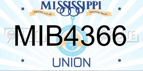 MIB4366 Mississippi License Plate