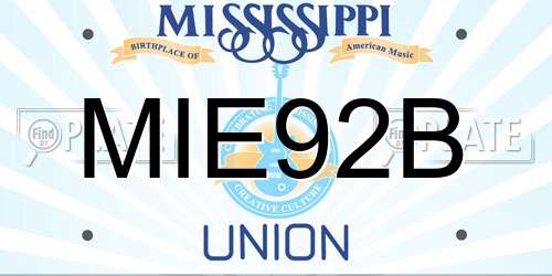 MIE92B Mississippi License Plate