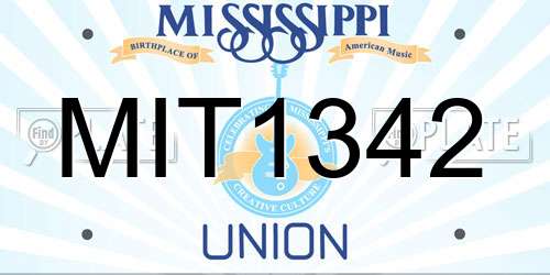 MIT1342 Mississippi License Plate