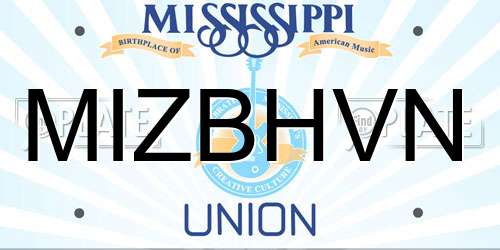 MIZBHVN Mississippi License Plate