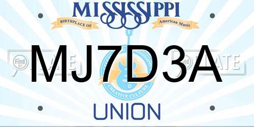 MJ7D3A Mississippi License Plate