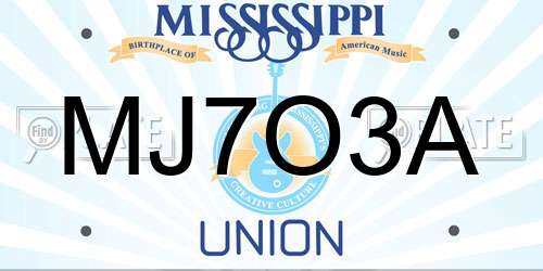 MJ7O3A Mississippi License Plate