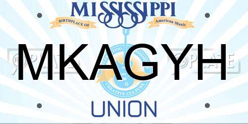 MKAGYH Mississippi License Plate