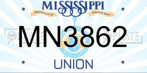 MN3862 Mississippi License Plate