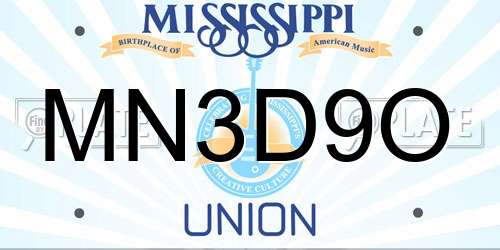 MN3D9O Mississippi License Plate