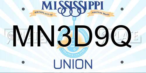 MN3D9Q Mississippi License Plate