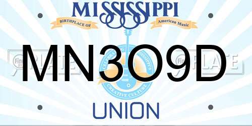 MN3O9D Mississippi License Plate