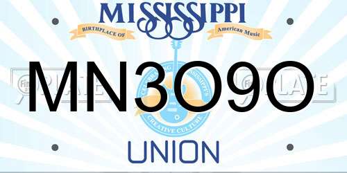 MN3O9O Mississippi License Plate