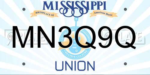 MN3Q9Q Mississippi License Plate