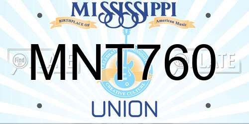 MNT760 Mississippi License Plate