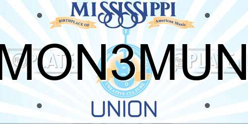 MON3MUN Mississippi License Plate