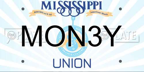 MON3Y Mississippi License Plate