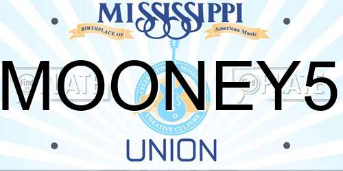 MOONEY5 Mississippi License Plate
