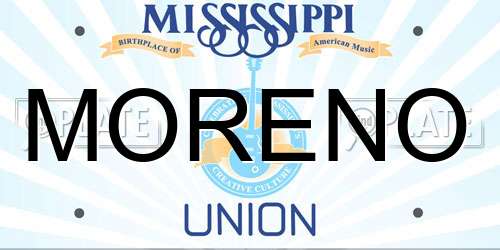 MORENO Mississippi License Plate