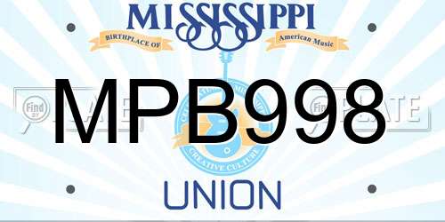 MPB998 Mississippi License Plate