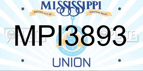 MPI3893 Mississippi License Plate