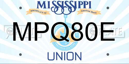 MPQ80E Mississippi License Plate