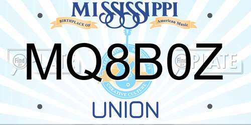 MQ8B0Z Mississippi License Plate