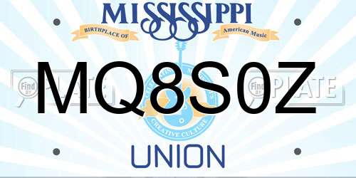 MQ8S0Z Mississippi License Plate
