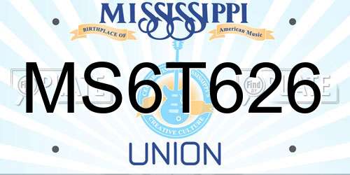 MS6T626 Mississippi License Plate