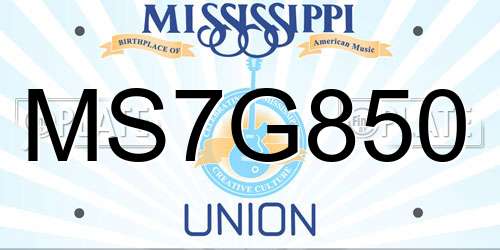 MS7G850 Mississippi License Plate
