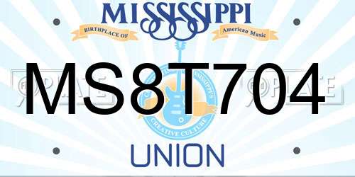 MS8T704 Mississippi License Plate