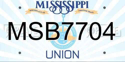 MSB7704 Mississippi License Plate